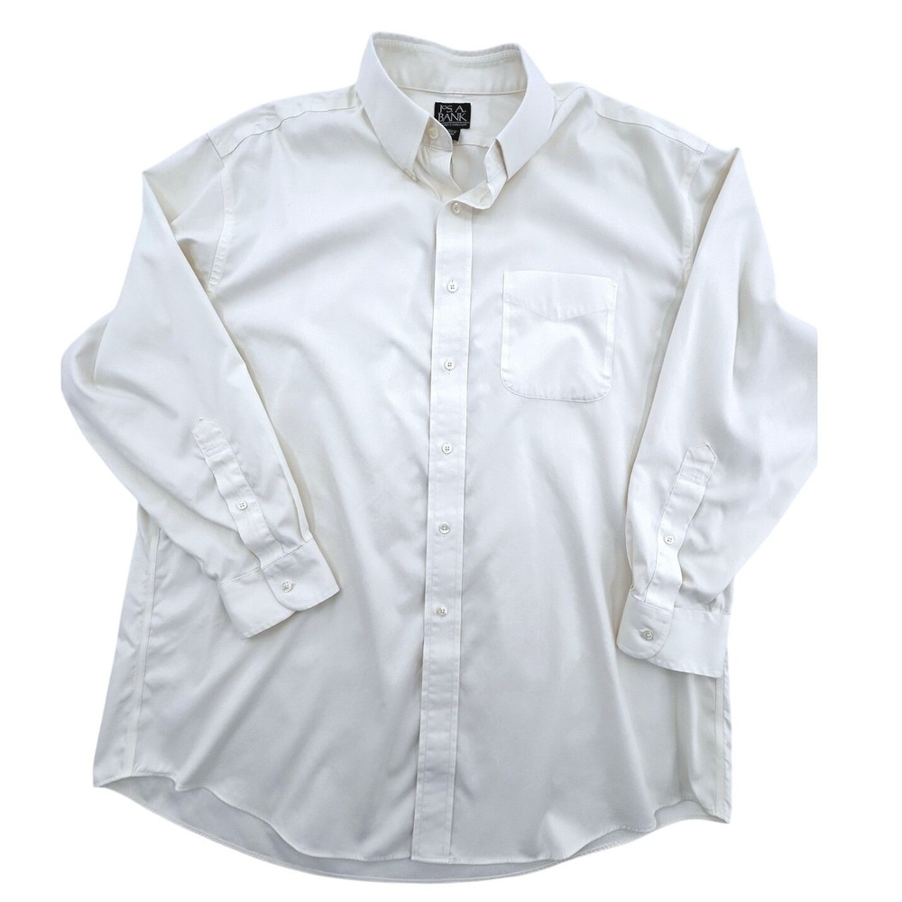 Jos A Bank Travelers Collection Shirt Mens 17.5 33 Cream Cotton Button Down